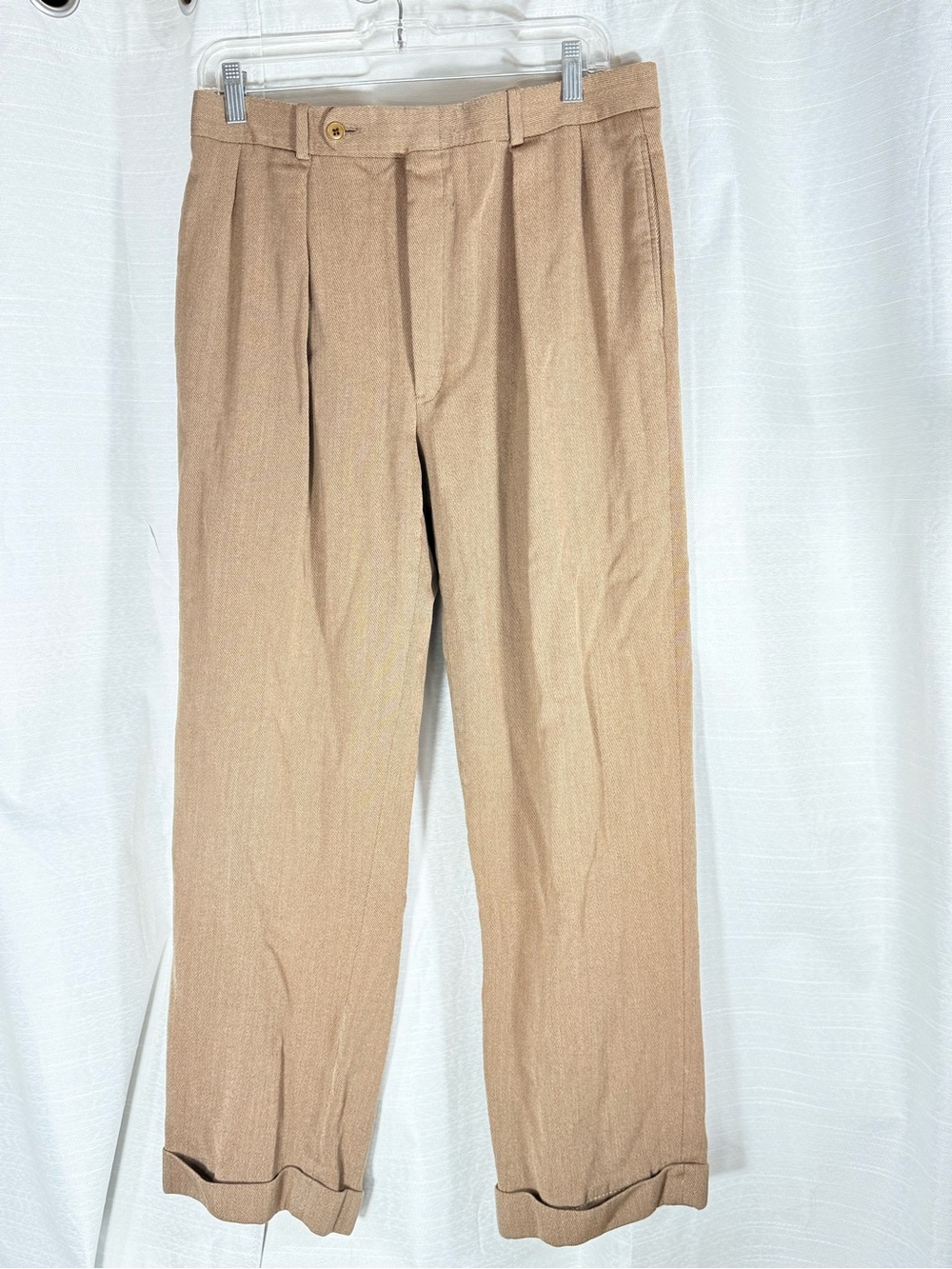 Granger Owings Royal Collection 100% wool 34x 28 Pleated Dress Cuff Pants Camel